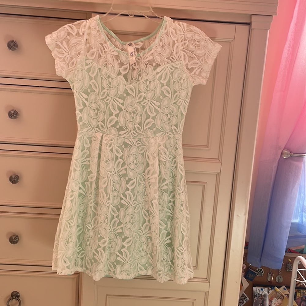 Lime Green and White Lace Dress Size Small